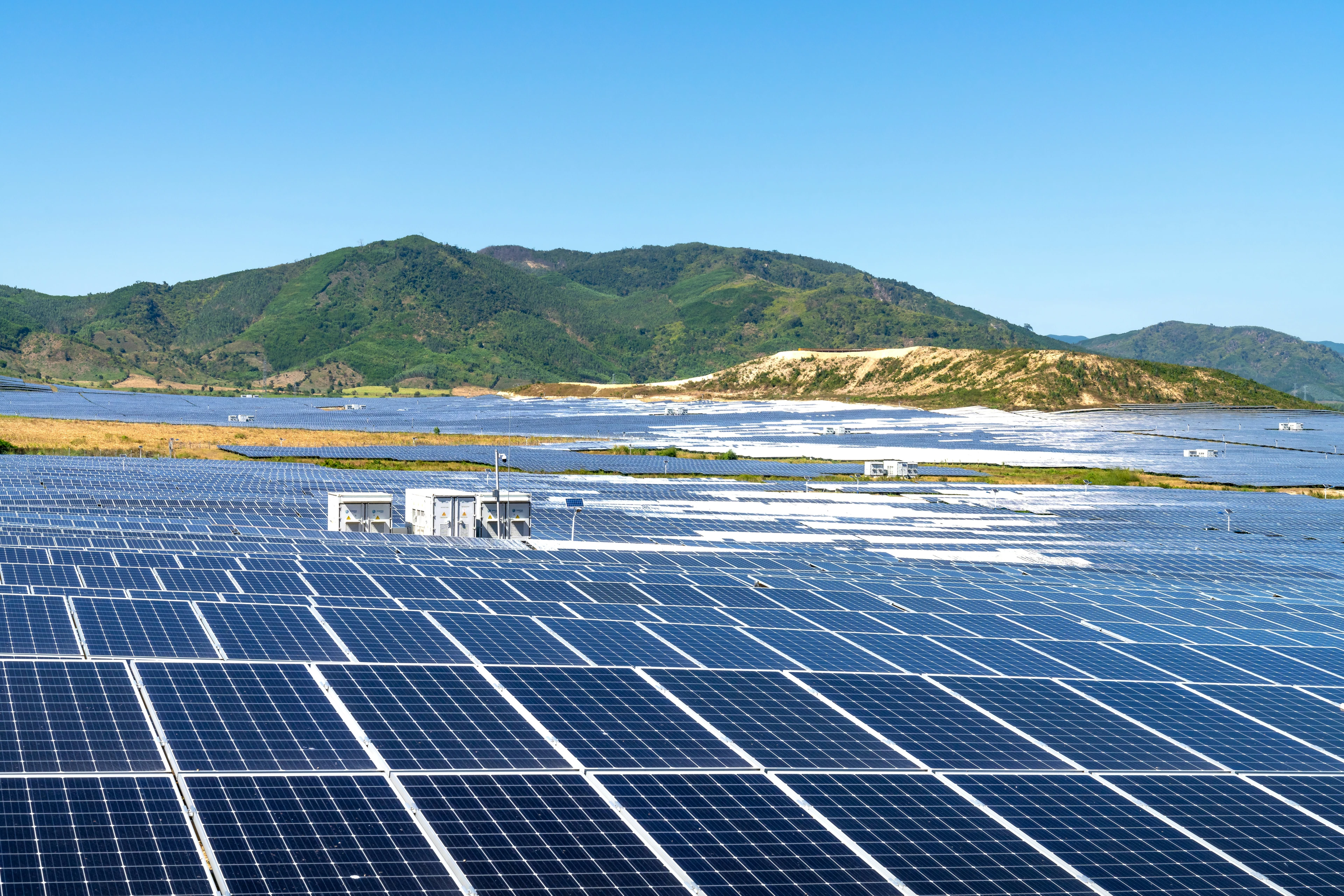 Solar panels across a working solar farm